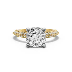 Image for Square Cushion Lotus Basket Ring with Knife Edge Pave band