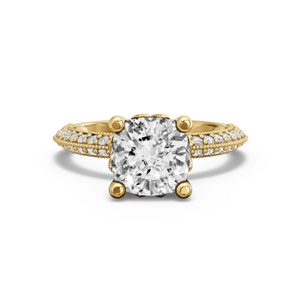 Image for Square Cushion Lotus Basket Ring with Knife Edge Pave band