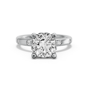 Image for Square Cushion Lotus Basket Ring with Sleek Accent band