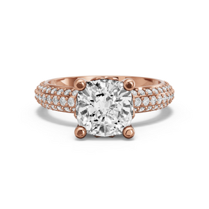 Image for Square Cushion Lotus Basket Ring with Triple Row Pave band