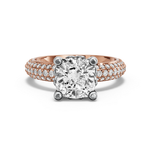 Image for Square Cushion Lotus Basket Ring with Triple Row Pave band