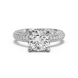 Image for Square Cushion Lotus Basket Ring with Triple Row Pave band