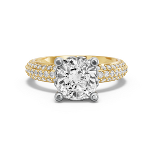 Image for Cushion Lotus Basket Ring with Triple Row Pave band