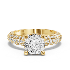 Image for Square Cushion Lotus Basket Ring with Triple Row Pave band