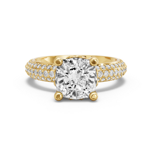 Image for Square Cushion Lotus Basket Ring with Triple Row Pave band