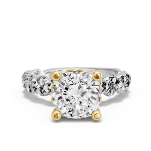 Image for Square Cushion Lotus Basket Ring with Twist Pave band
