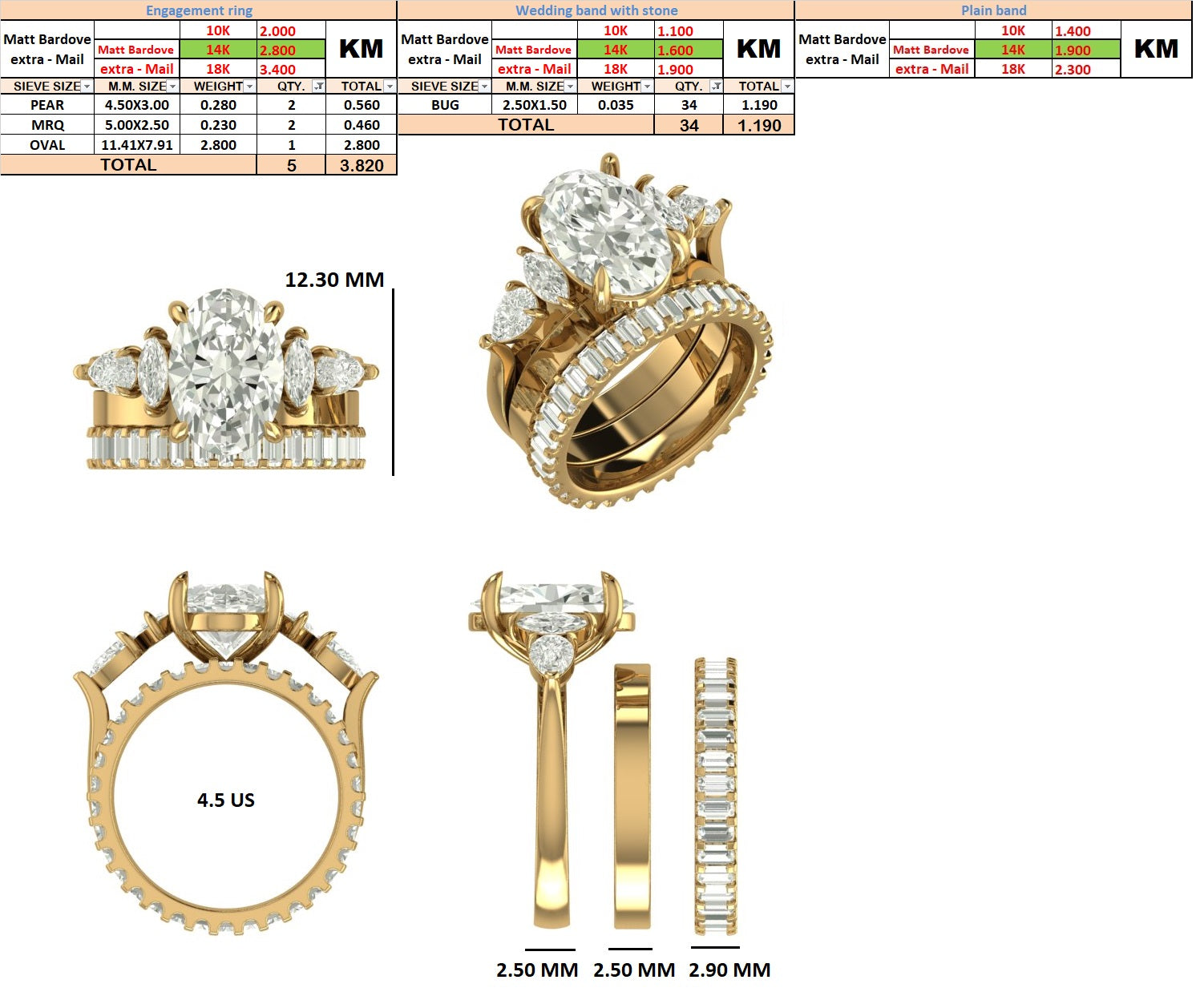 Custom Order - Matt Bardov - 3ct Oval | 14kt Yellow Gold | 4.5 US | D-E/VVS