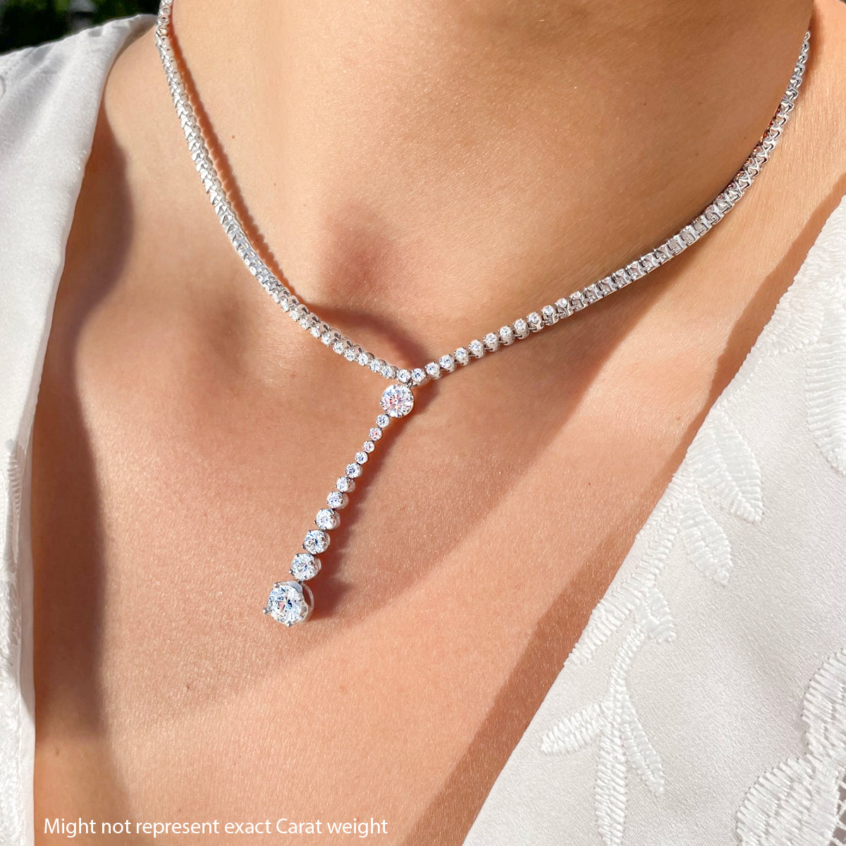 Round Lab Grown Diamond Lariat Tennis Necklace, EF Color, VS Clarity, IGI Certified