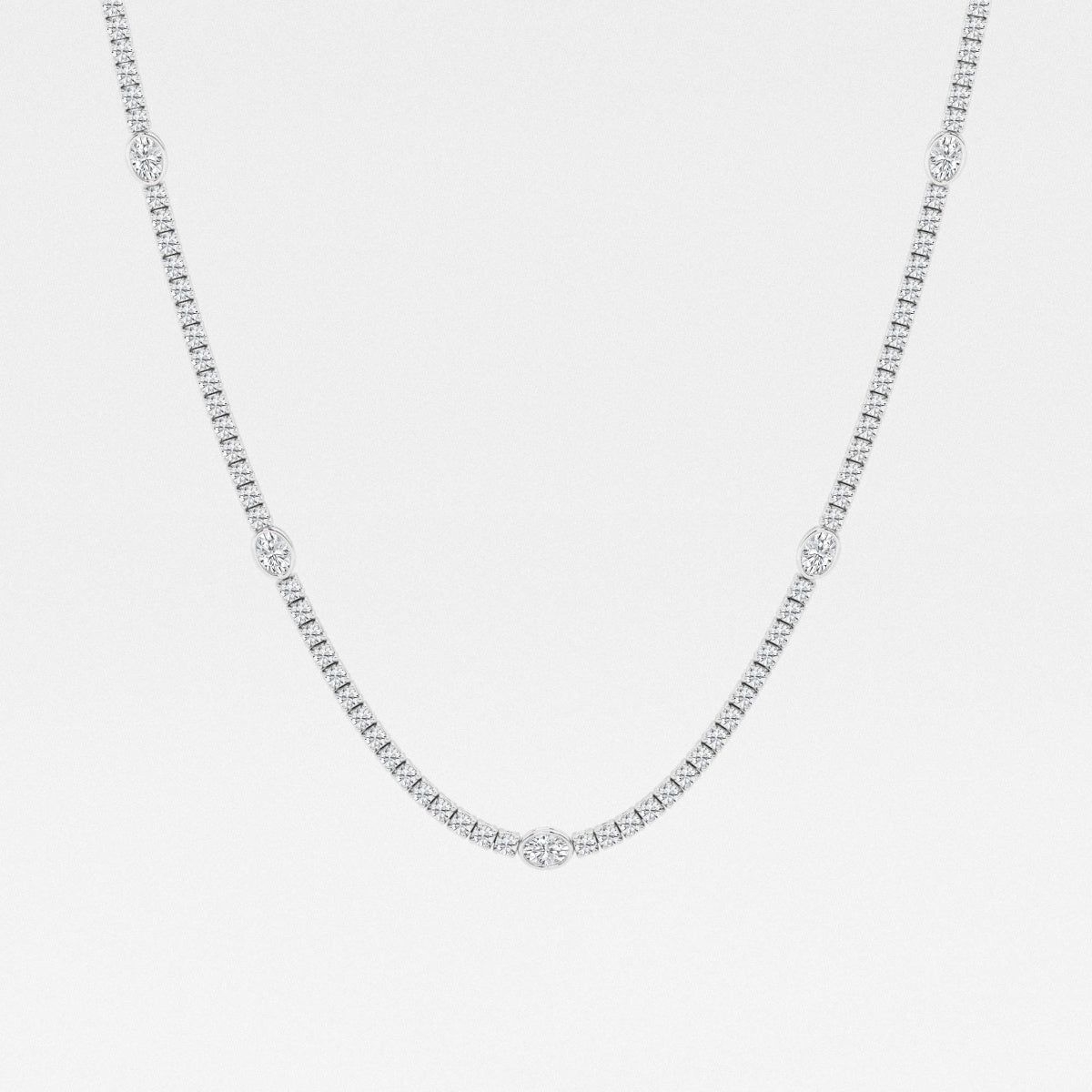 Oval and Round Lab Grown Diamond Station Tennis Necklace, EF Color, VS Clarity, IGI Certified