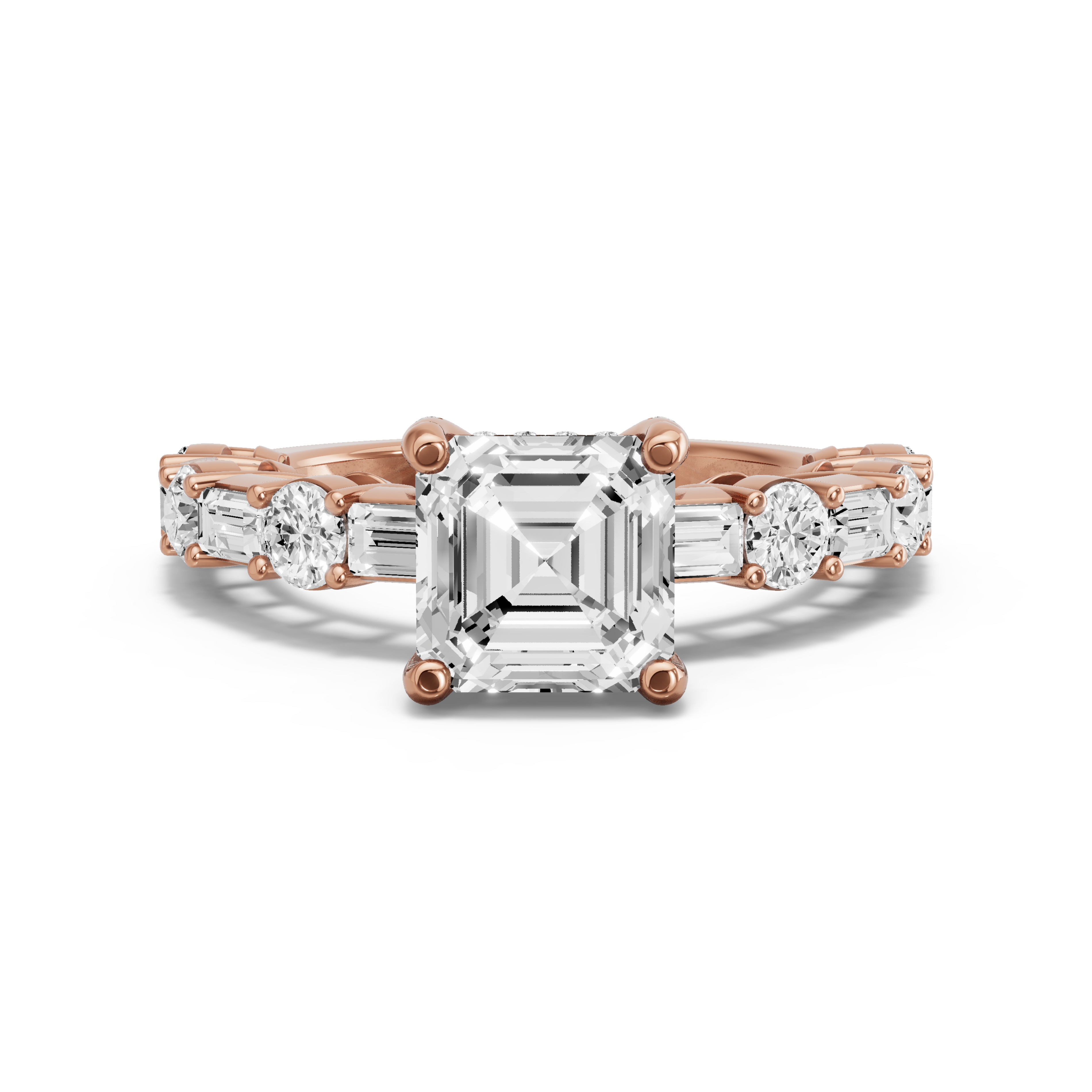 Image for Asscher Pave Basket Ring with Alternating Baguette band in 14K Yellow Gold