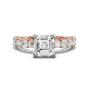 Image for Asscher Pave Basket Ring with Alternating Baguette band
