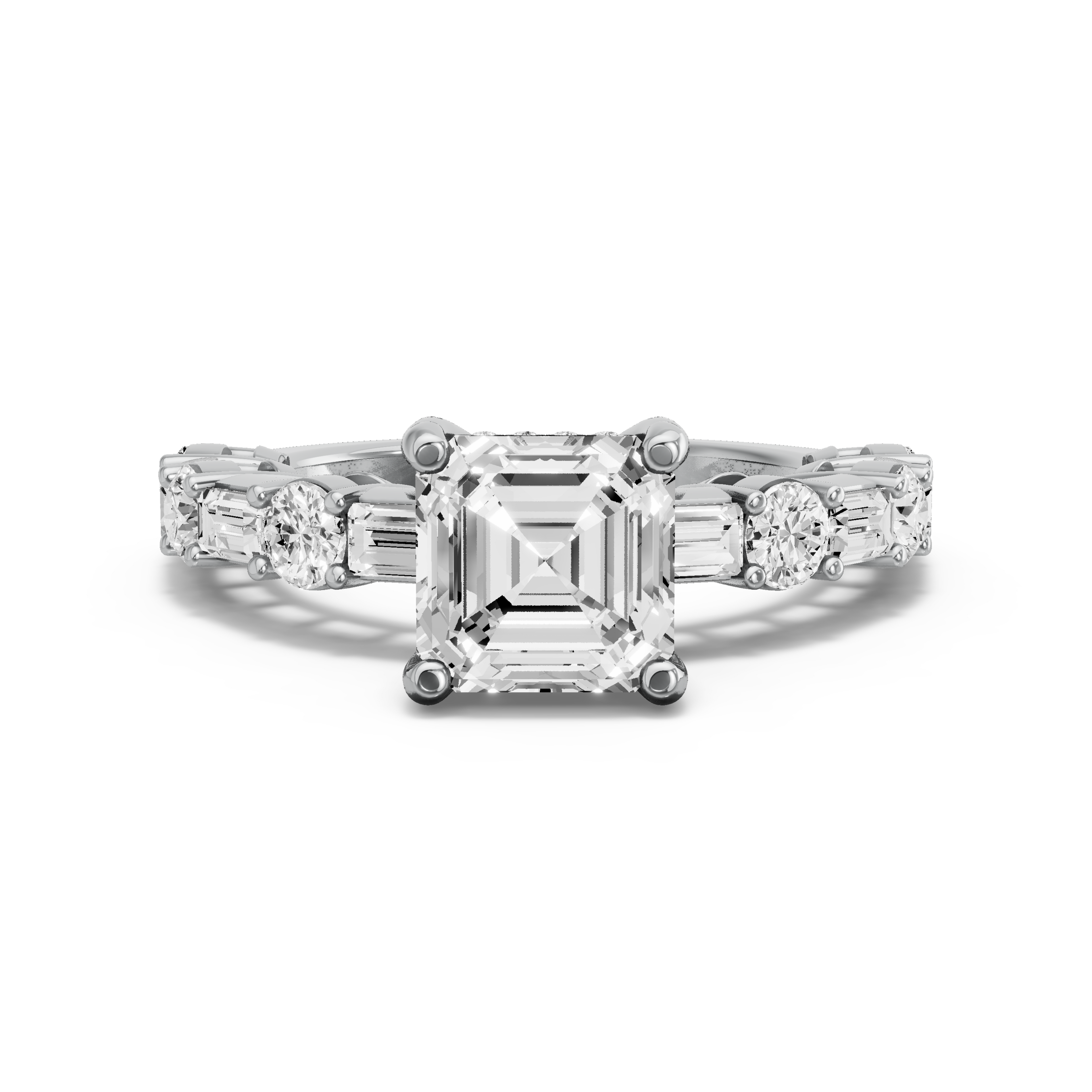 Image for Asscher Pave Basket Ring with Alternating Baguette band in 18K Two Tone Rose Gold