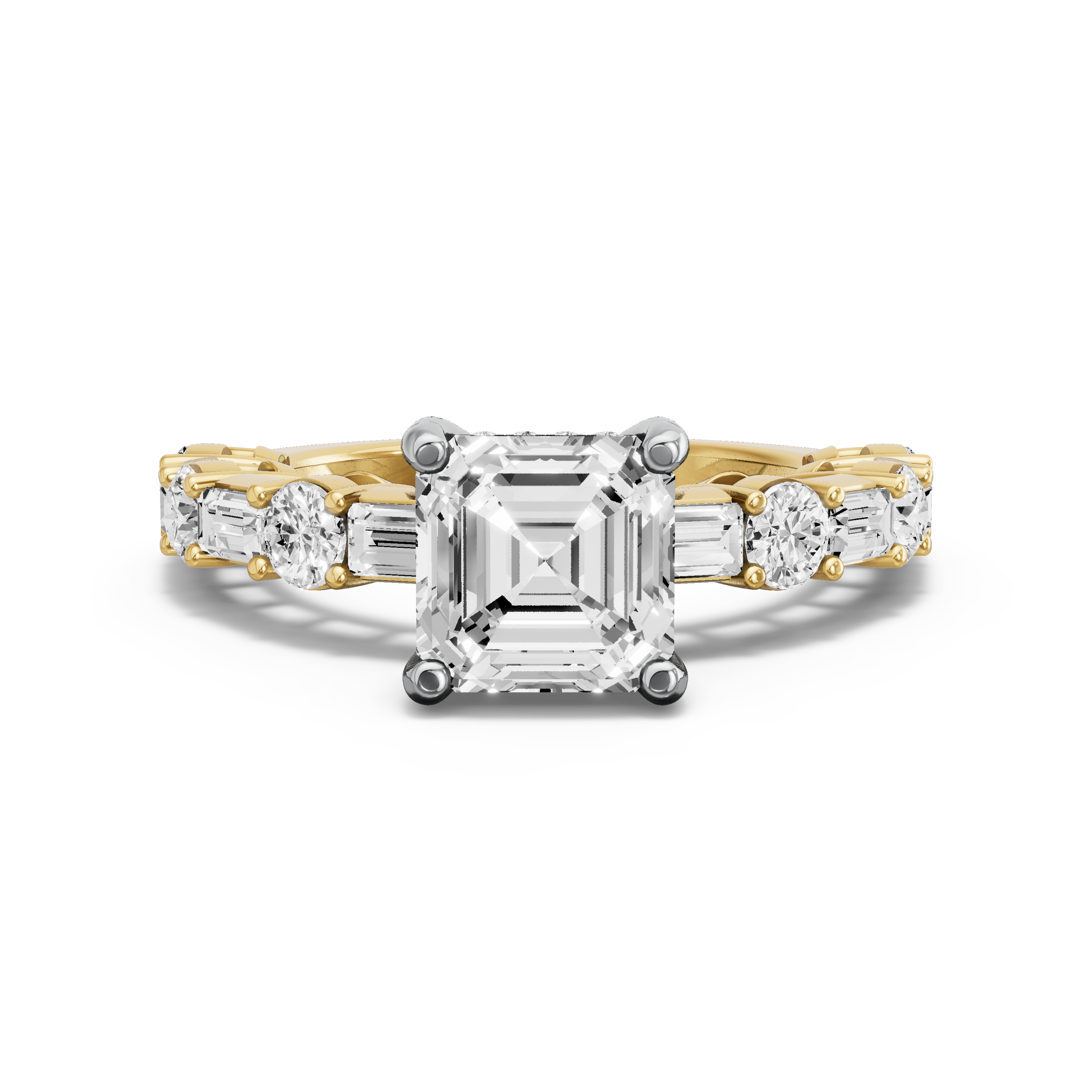 Image for Asscher Pave Basket Ring with Alternating Baguette band in 10K Rose Gold