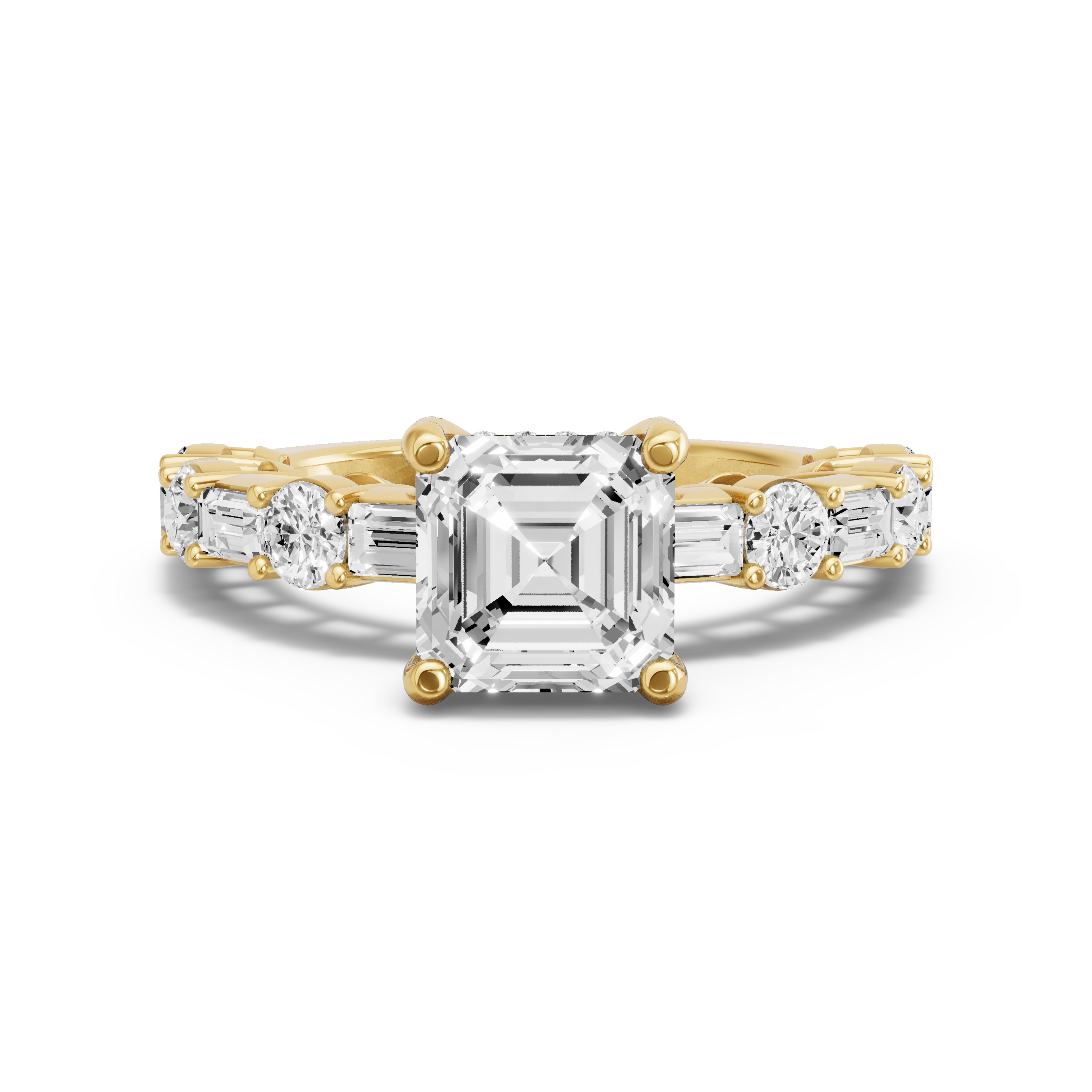 Image for Asscher Pave Basket Ring with Alternating Baguette band in 10K White Gold