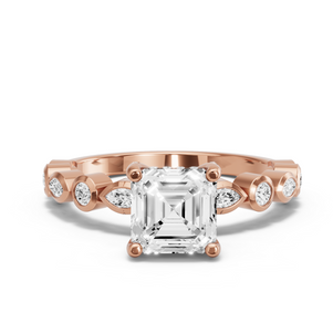 Image for Asscher Pave Basket Ring with Alternating Marquise band