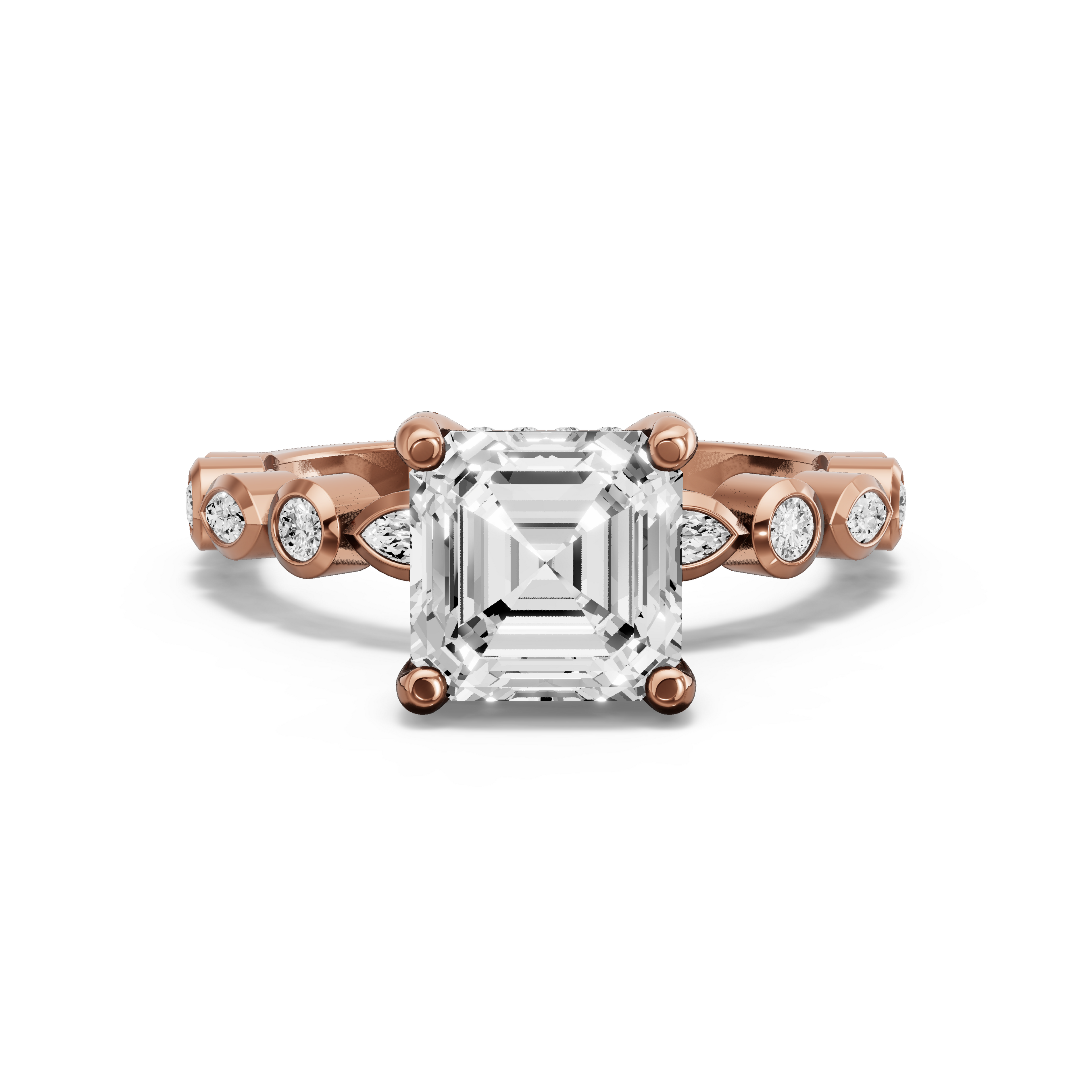 Image for Asscher Pave Basket Ring with Alternating Marquise band in 14K Yellow Gold