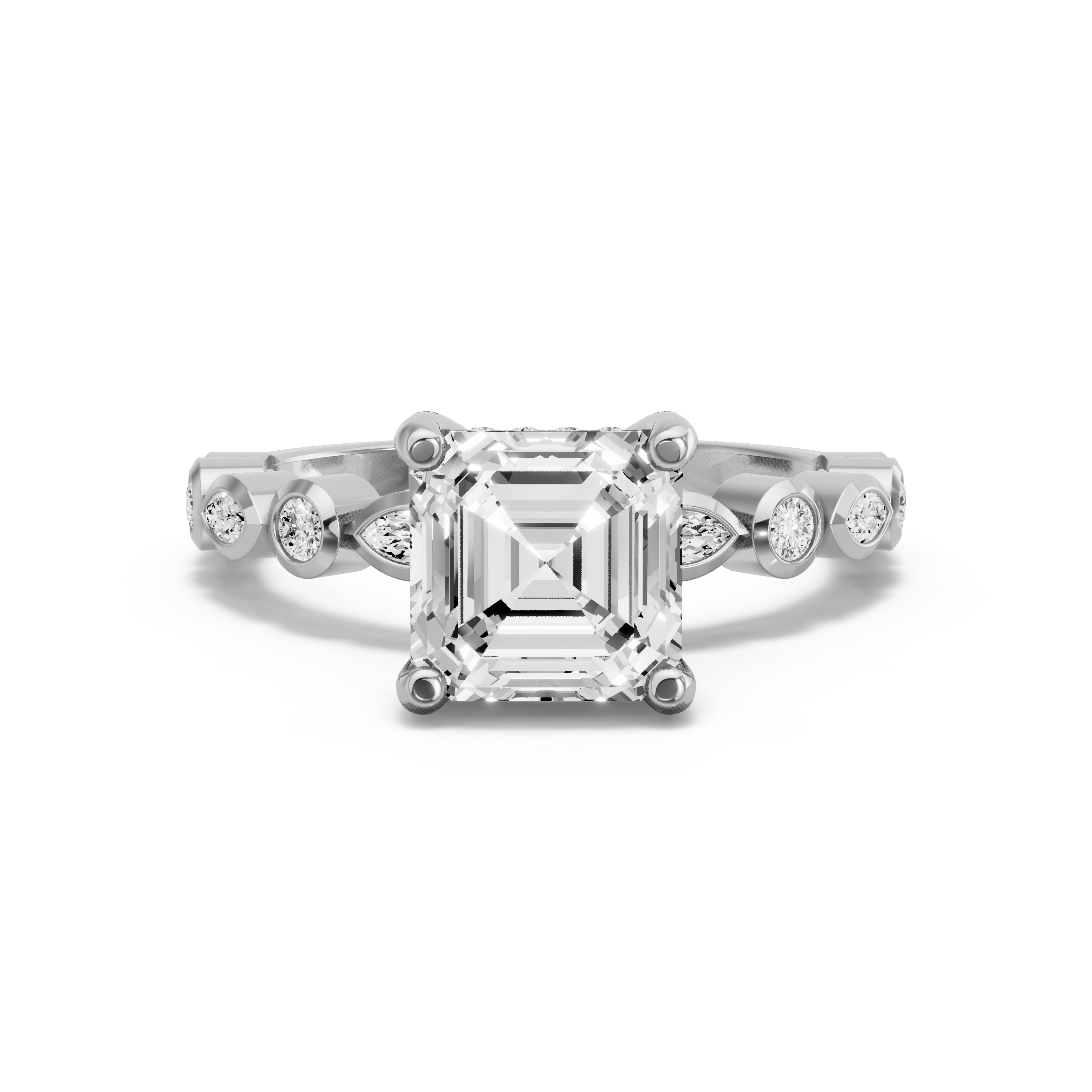 Image for Asscher Pave Basket Ring with Alternating Marquise band in 10K Two Tone Rose Gold