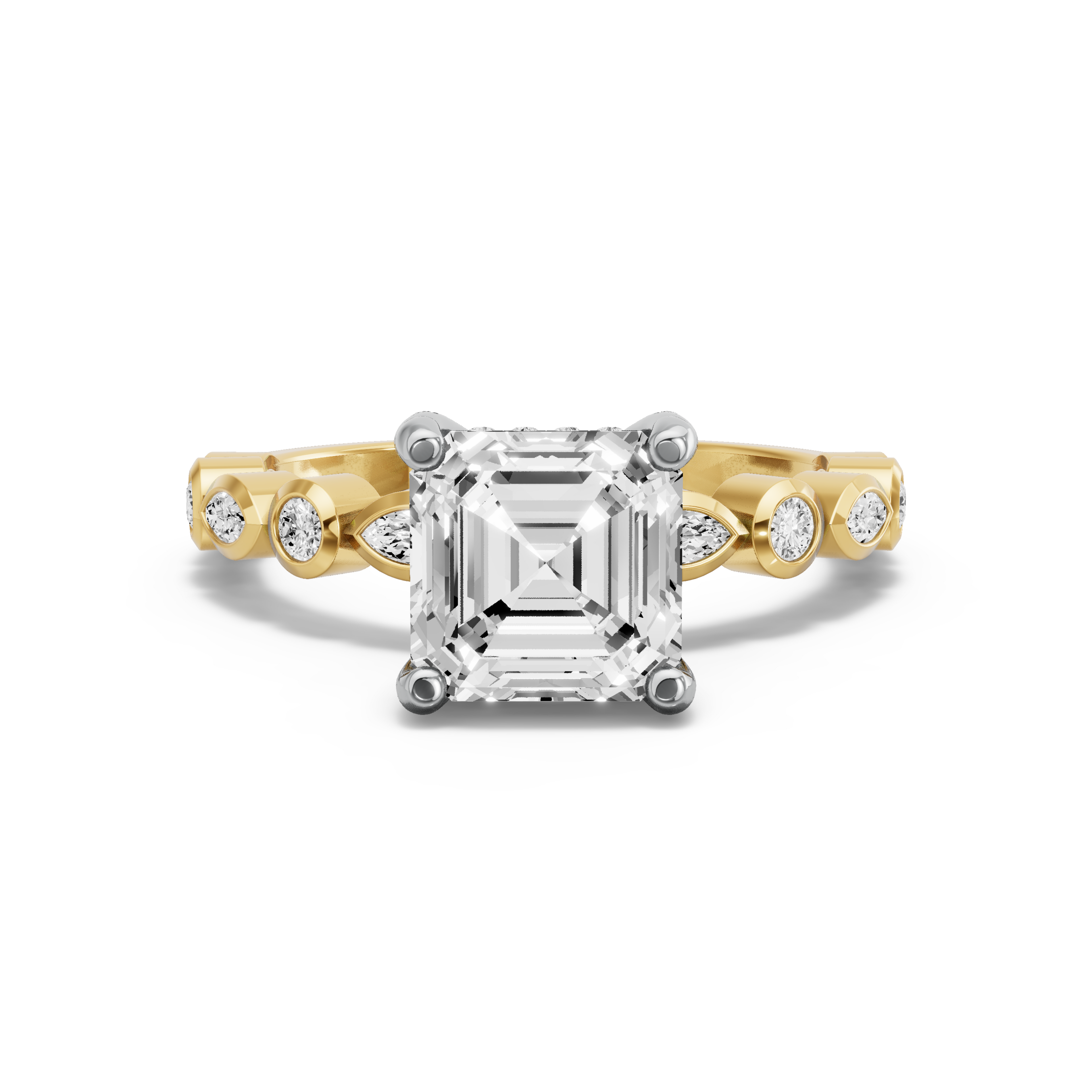 Image for Asscher Pave Basket Ring with Alternating Marquise band in 14K Rose Gold