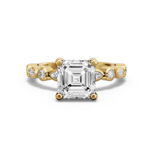 Image for Asscher Pave Basket Ring with Alternating Marquise band in 18K Yellow Gold