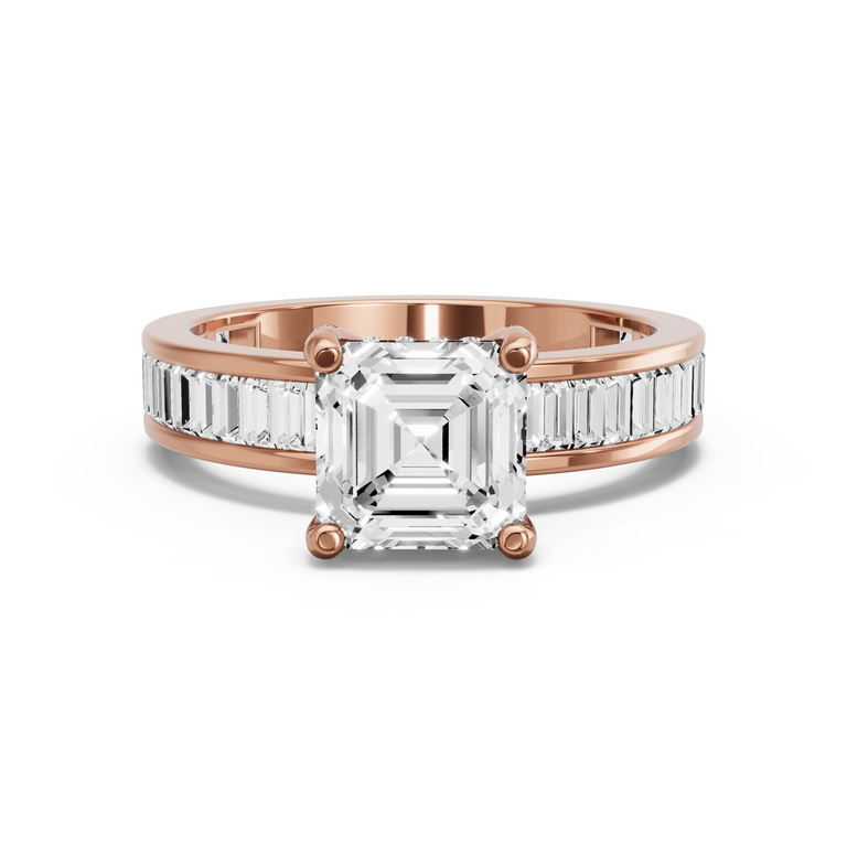 Image for Asscher Pave Basket Ring with Baguette Channel band in 18K Yellow Gold