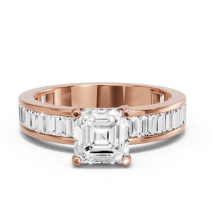 Image for Asscher Pave Basket Ring with Baguette Channel band