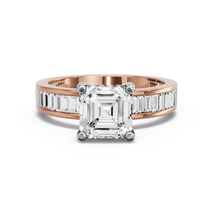 Image for Asscher Pave Basket Ring with Baguette Channel band