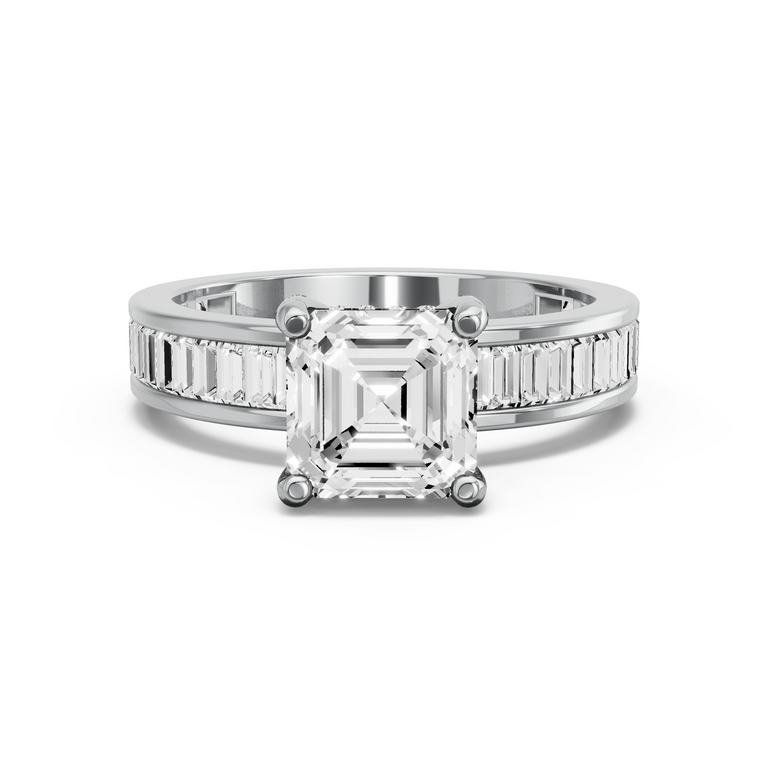 Image for Asscher Pave Basket Ring with Baguette Channel band in 14K Two Tone Rose Gold