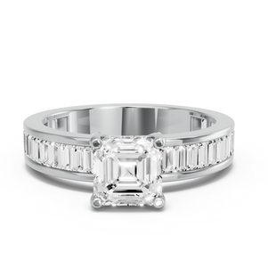 Image for Asscher Pave Basket Ring with Baguette Channel band