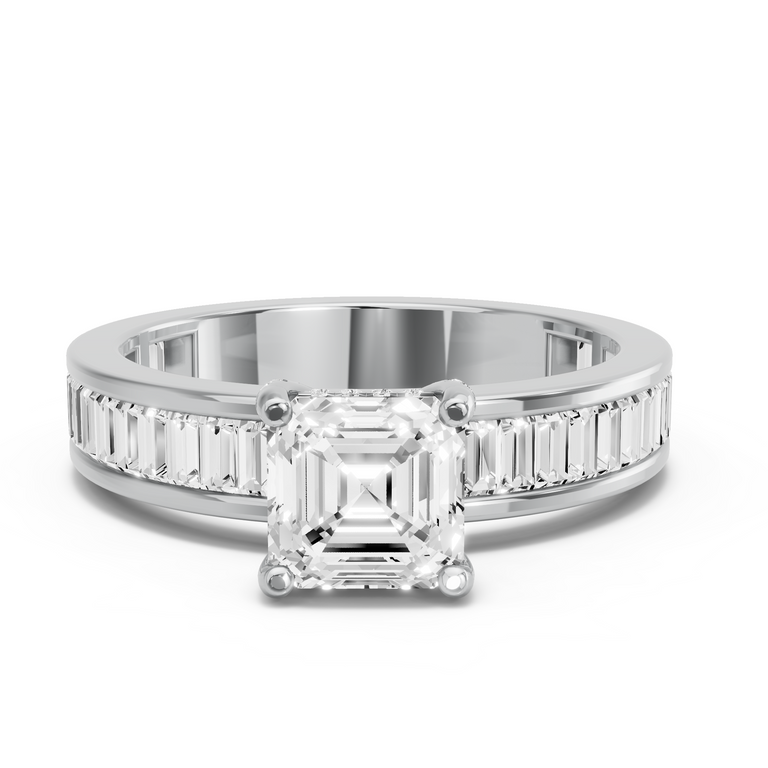 Image for Asscher Pave Basket Ring with Baguette Channel band