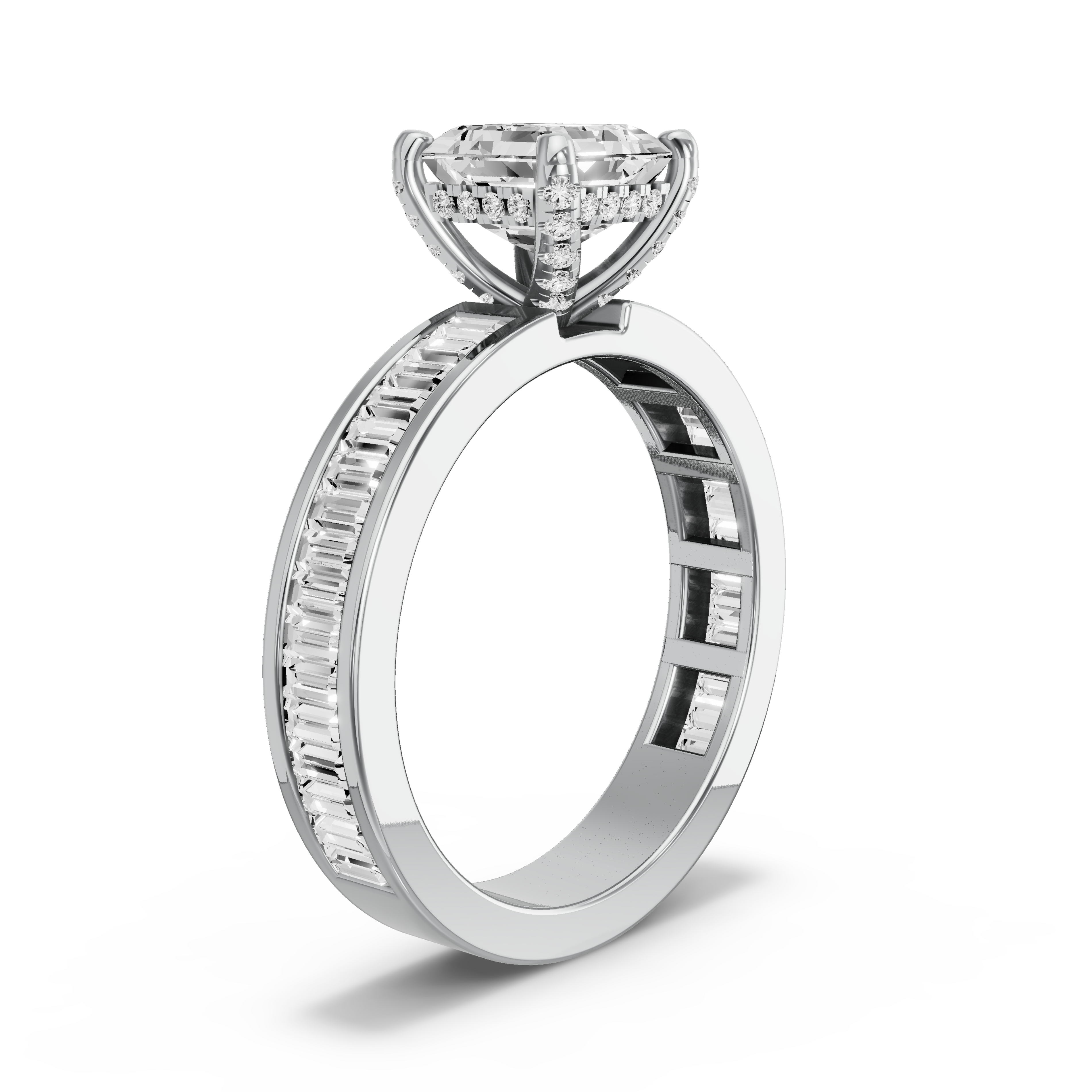 Image for Asscher Pave Basket Ring with Baguette Channel band in 10K Two Tone Rose Gold