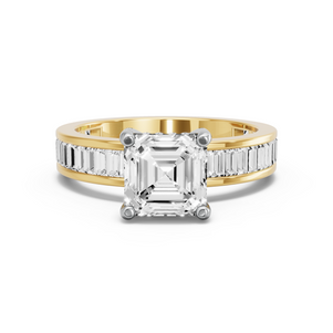 Image for Asscher Pave Basket Ring with Baguette Channel band