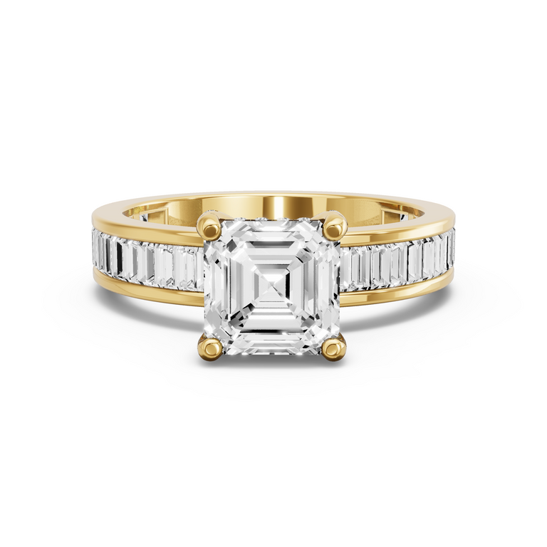Image for Asscher Pave Basket Ring with Baguette Channel band in 18K White Gold