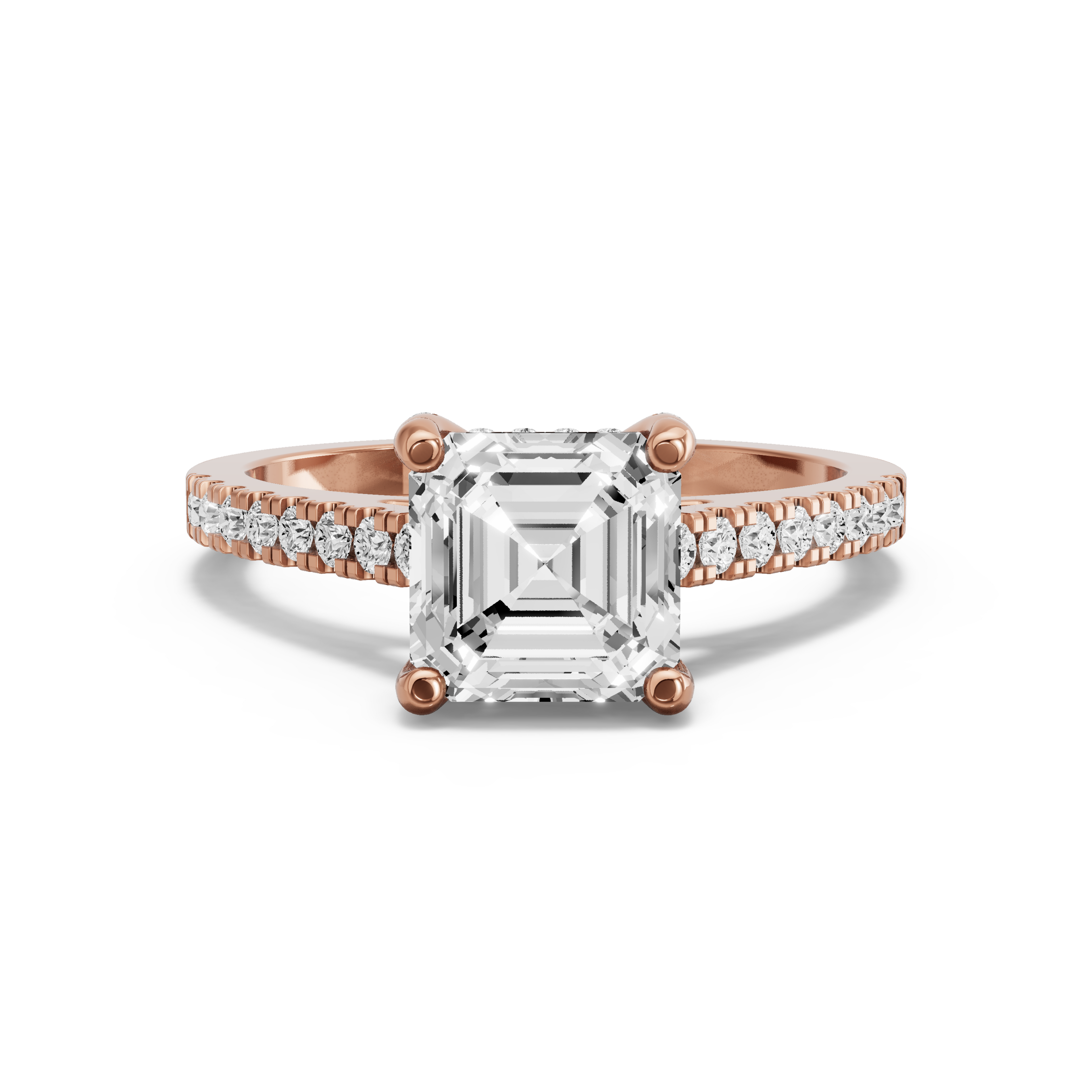 Image for Asscher Pave Basket Ring with Cathedral Pave band in 14K Yellow Gold
