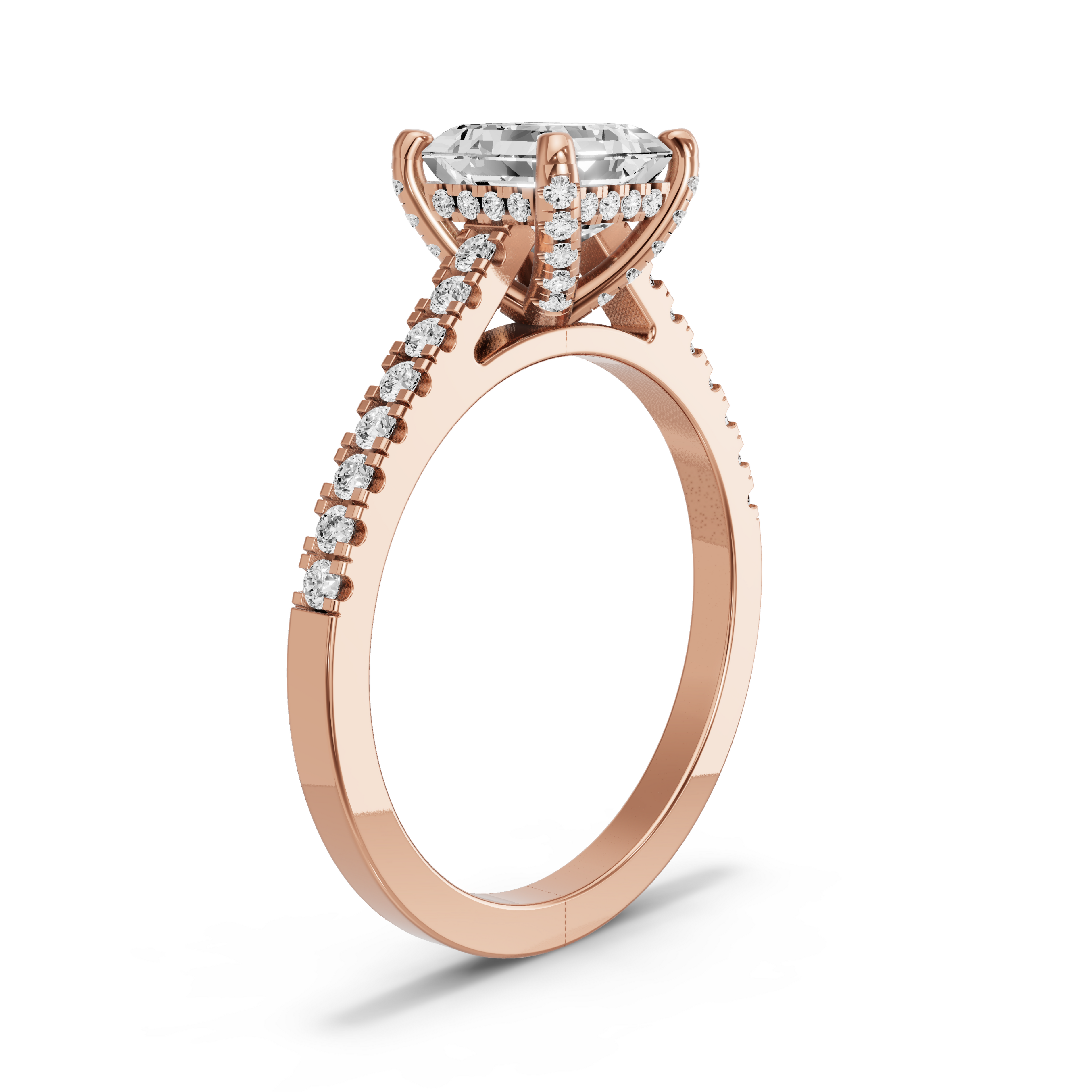Image for Asscher Pave Basket Ring with Cathedral Pave band in 18K Yellow Gold