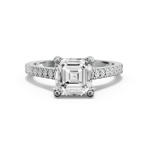 Image for Asscher Pave Basket Ring with Cathedral Pave band in 18K White Gold