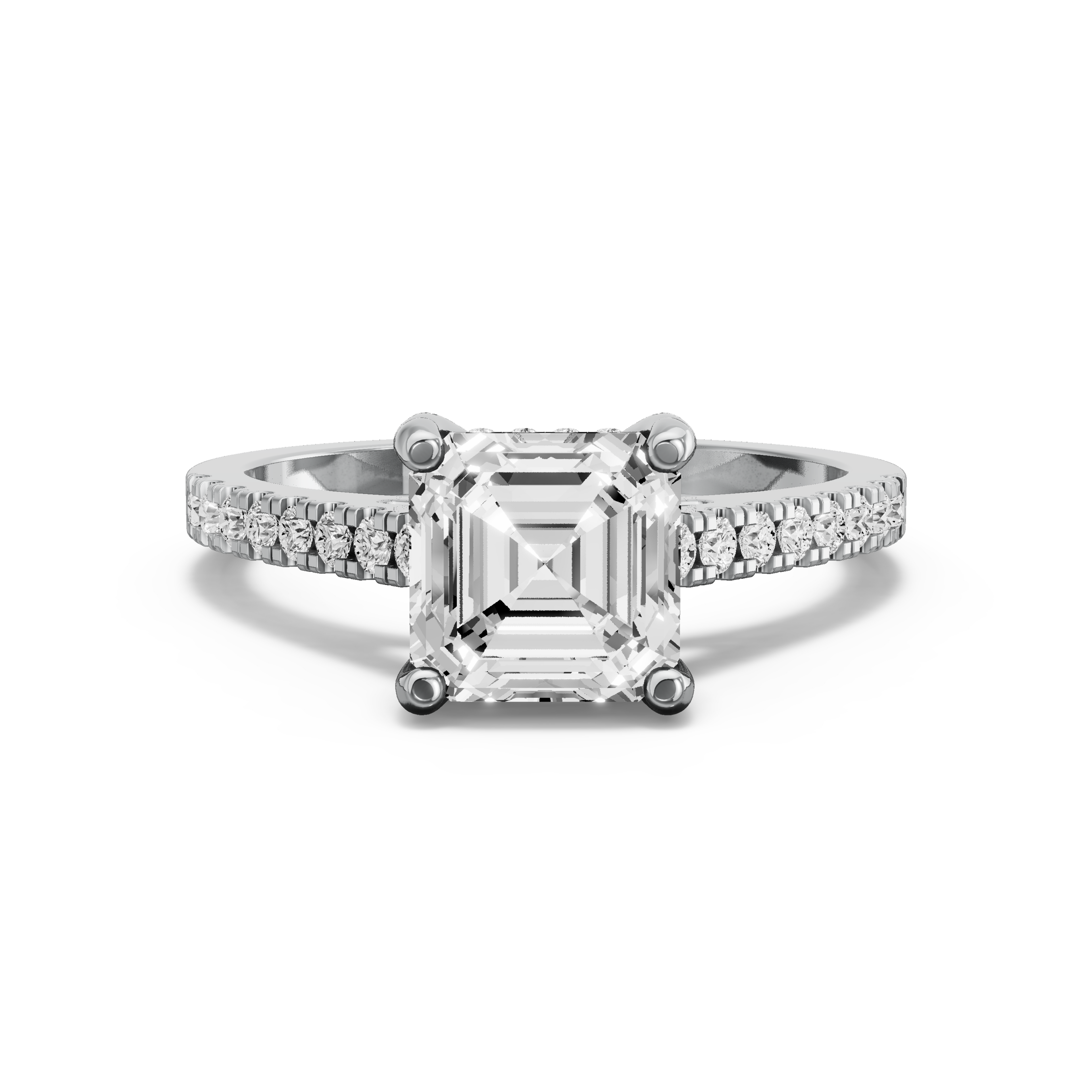 Image for Asscher Pave Basket Ring with Baguette Channel band in 950 Platinum
