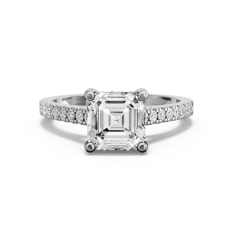 Image for Asscher Pave Basket Ring with Baguette Channel band in 950 Platinum