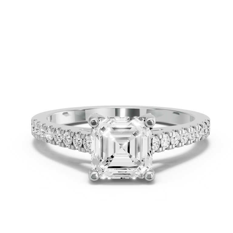 Image for Asscher Pave Basket Ring with Cathedral Pave band