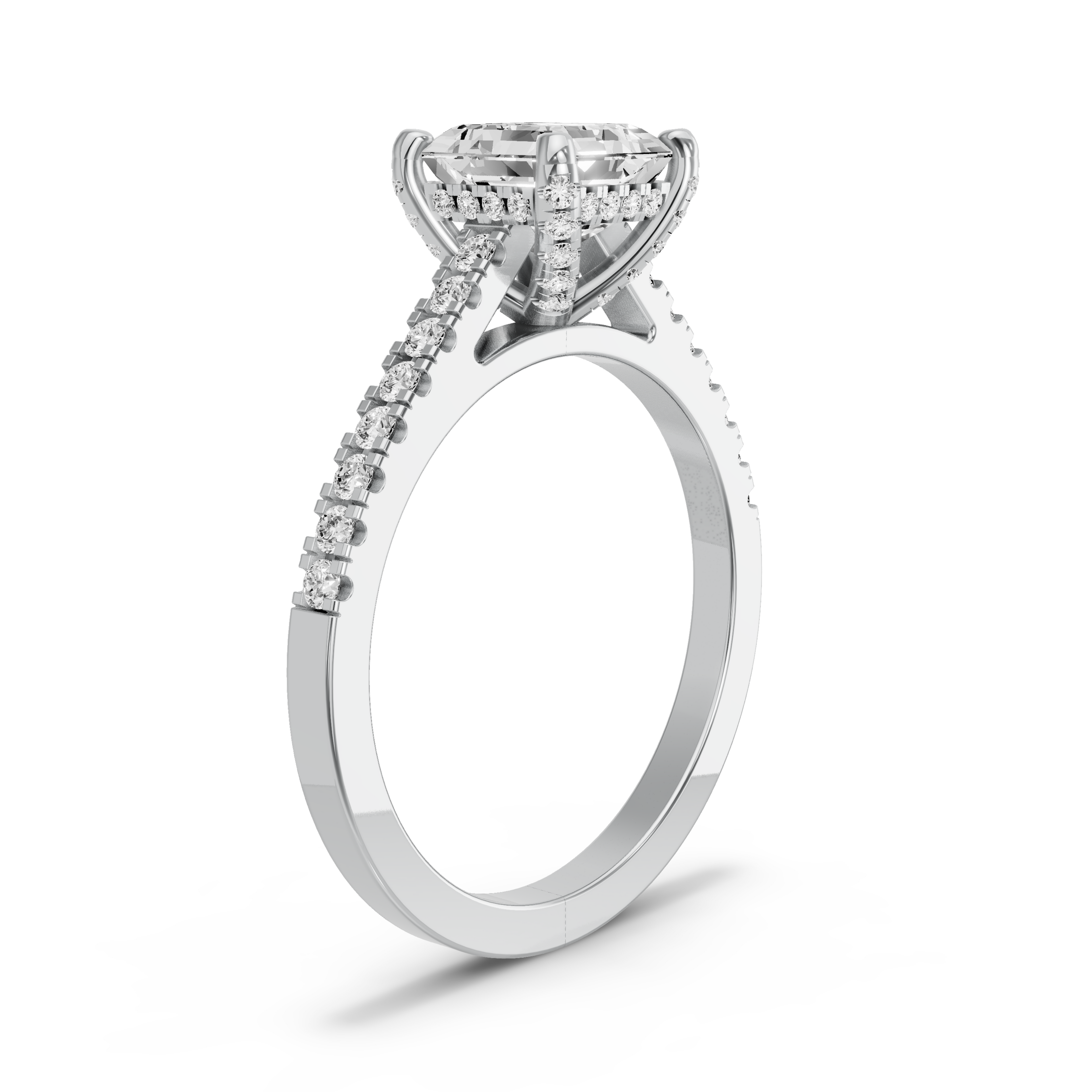 Image for Asscher Pave Basket Ring with Cathedral Pave band in 18K Two Tone Rose Gold