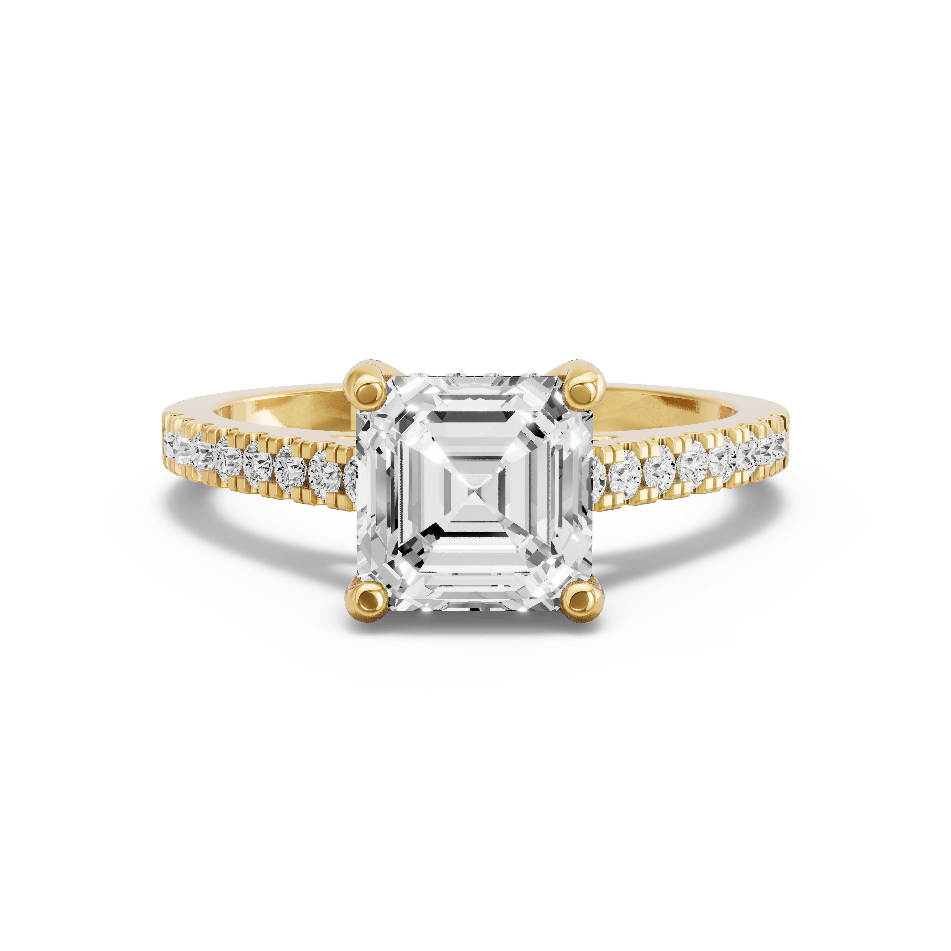 Image for Asscher Pave Basket Ring with Cathedral Pave band in 14K White Gold