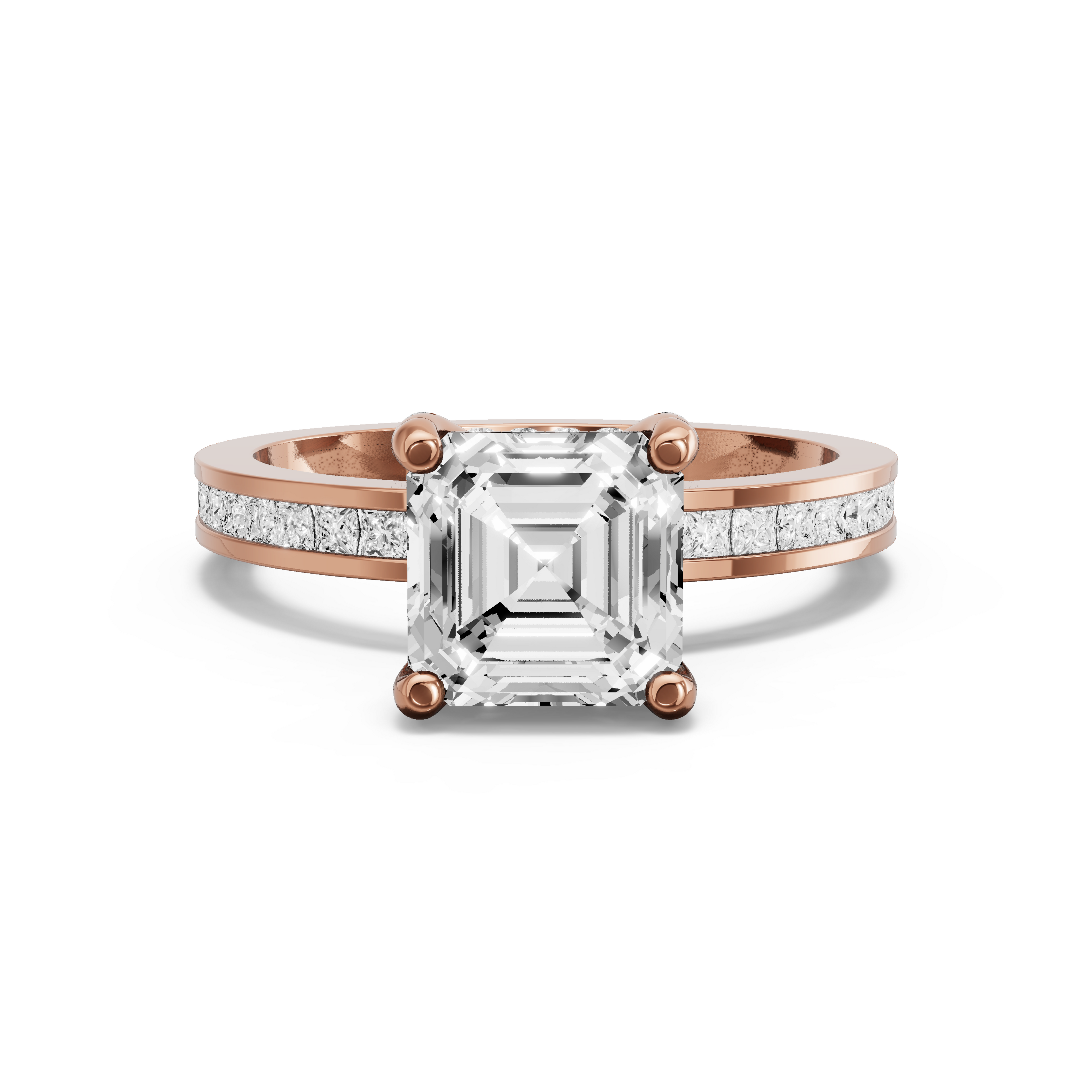 Image for Asscher Pave Basket Ring with Channel band in 14K Yellow Gold