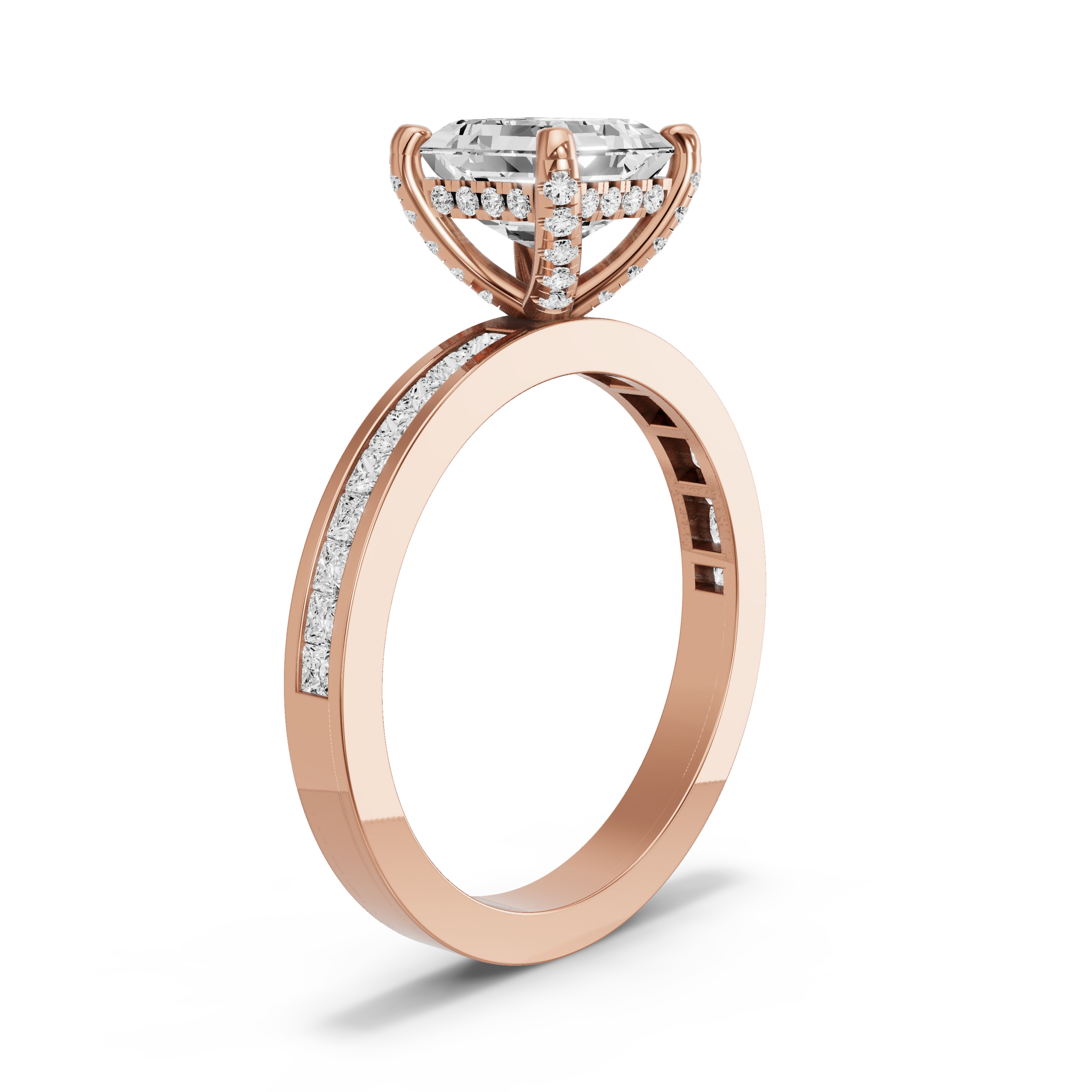Image for Asscher Pave Basket Ring with Channel band in 18K Yellow Gold