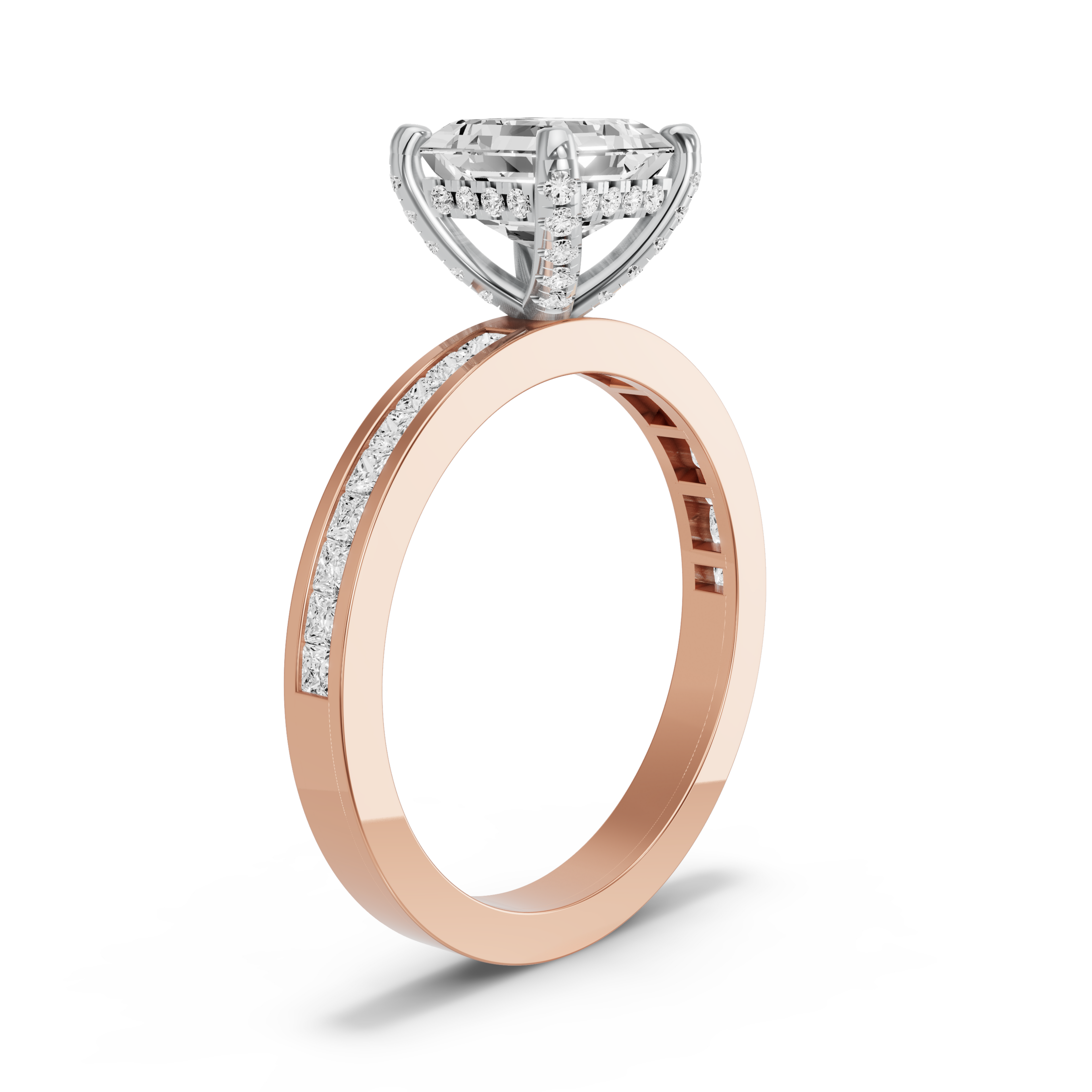 Image for Asscher Pave Basket Ring with Channel band in 10K Two Tone Yellow Gold