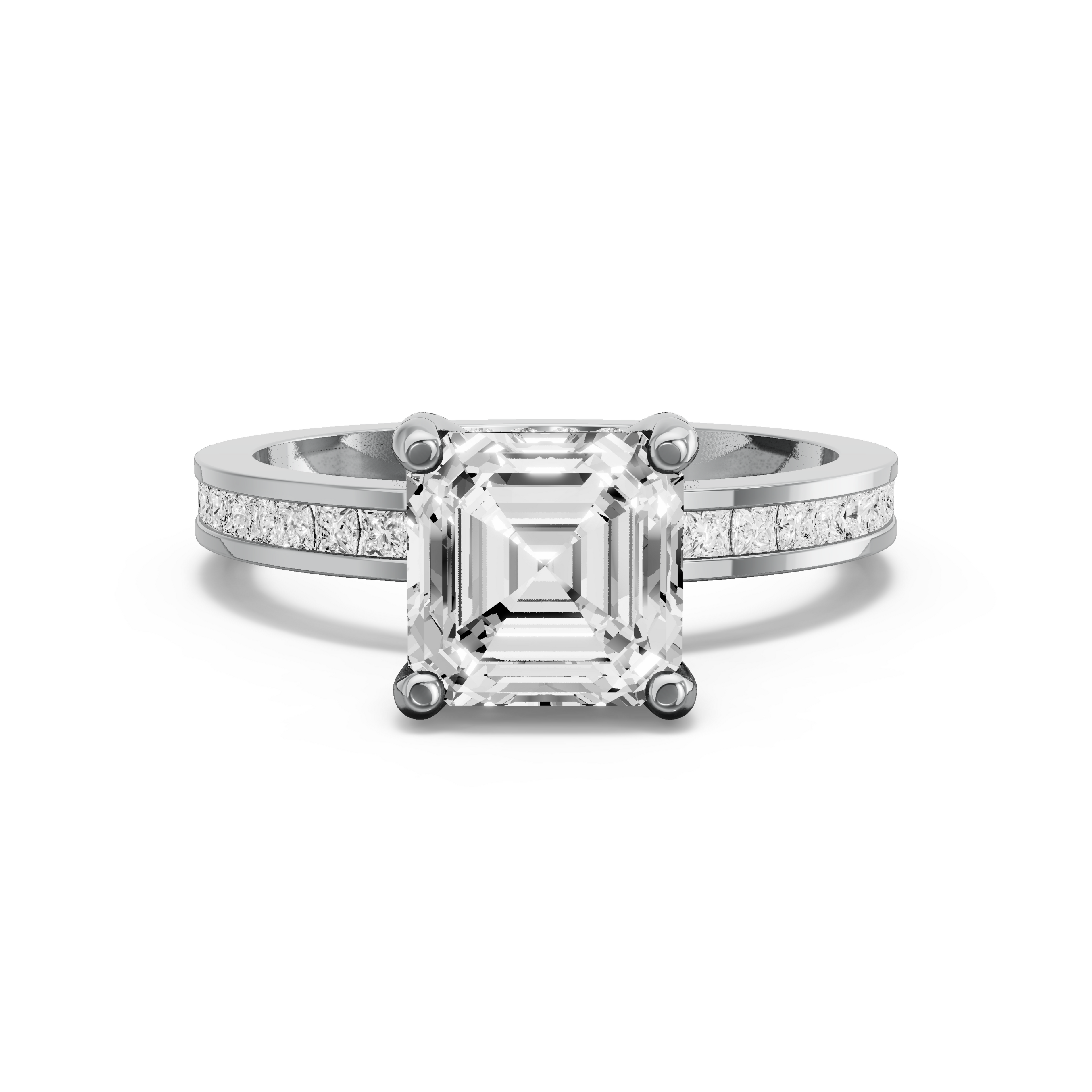 Image for Asscher Pave Basket Ring with Channel band in 18K Two Tone Rose Gold