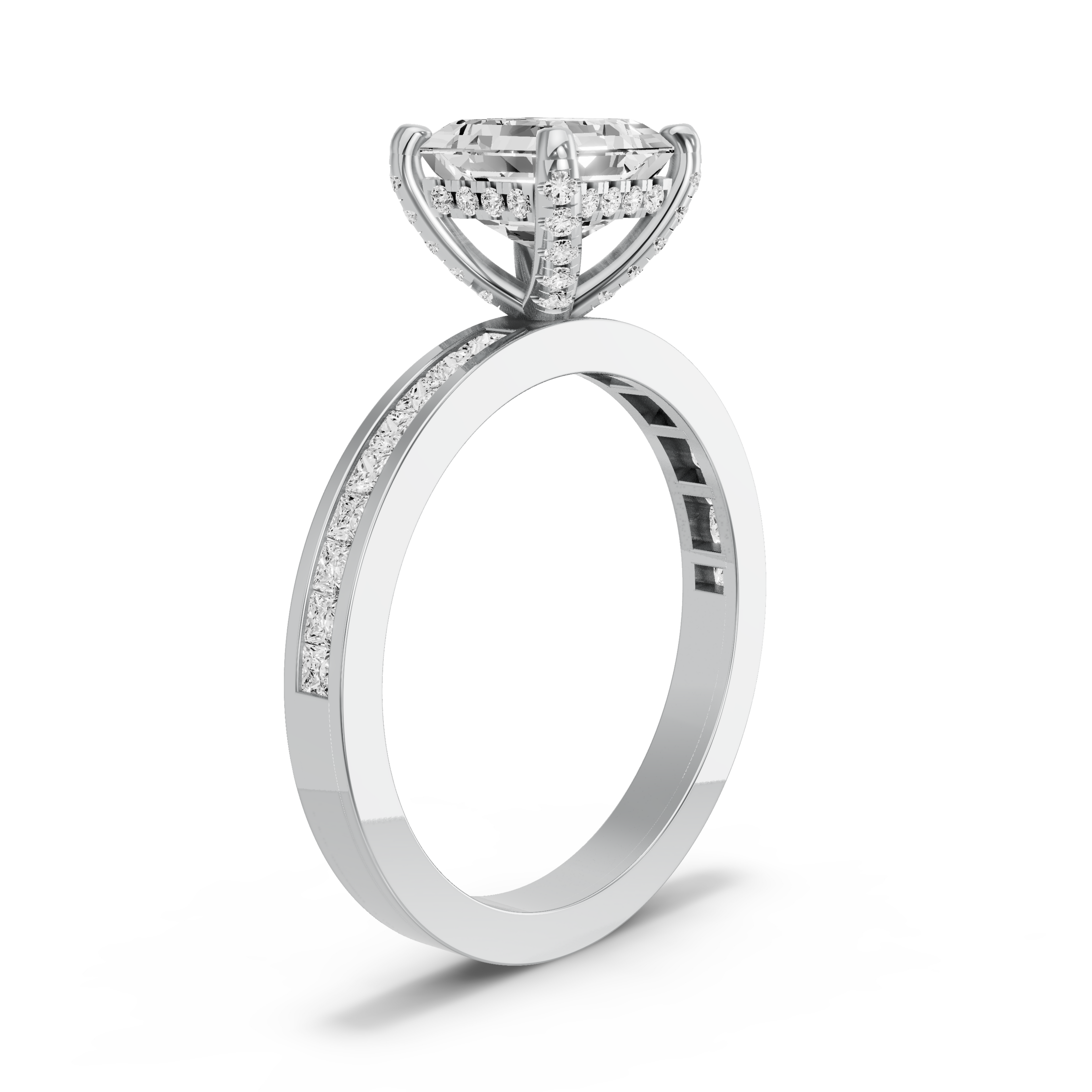 Image for Asscher Pave Basket Ring with Cathedral Pave band in 950 Platinum