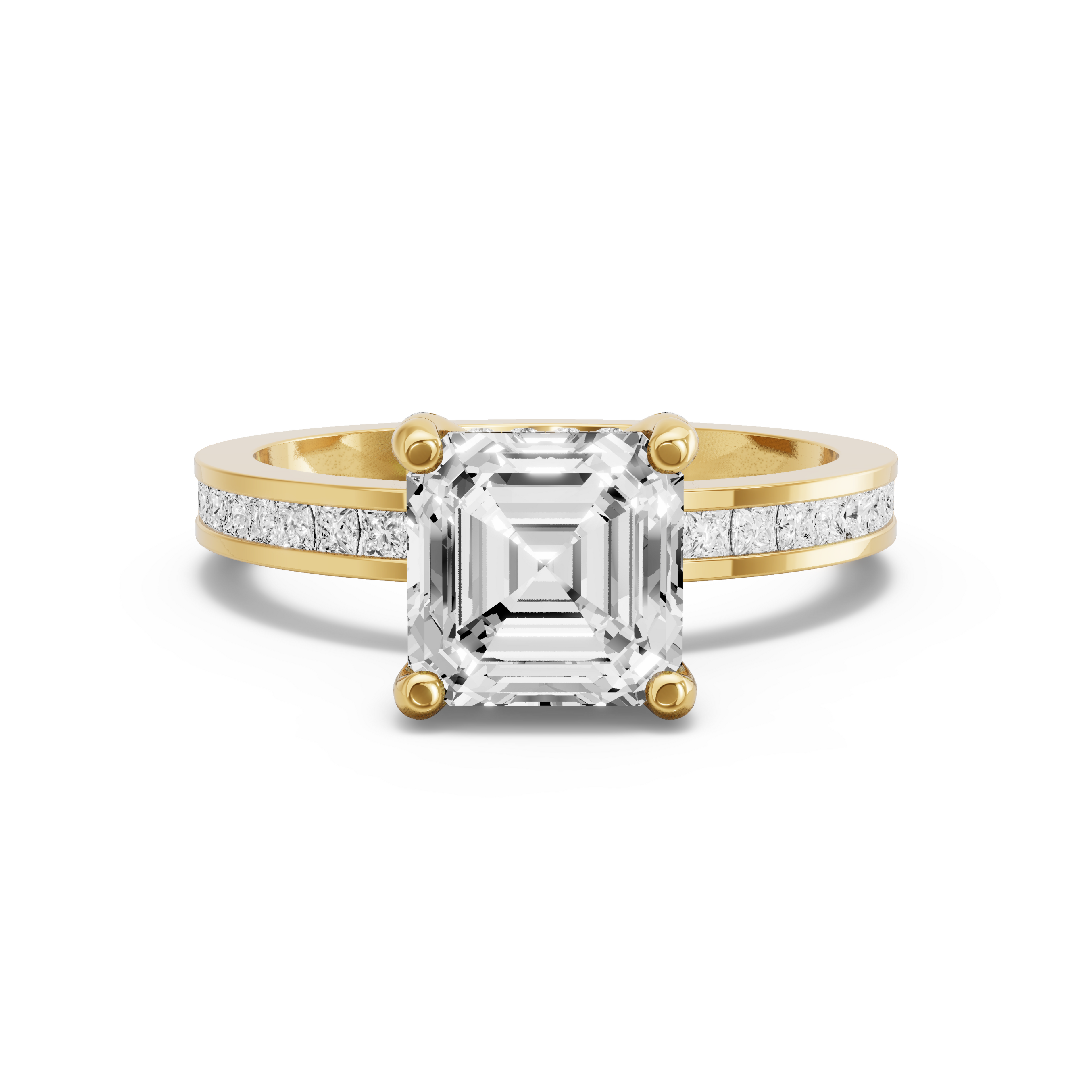Image for Asscher Pave Basket Ring with Channel band in 18K White Gold