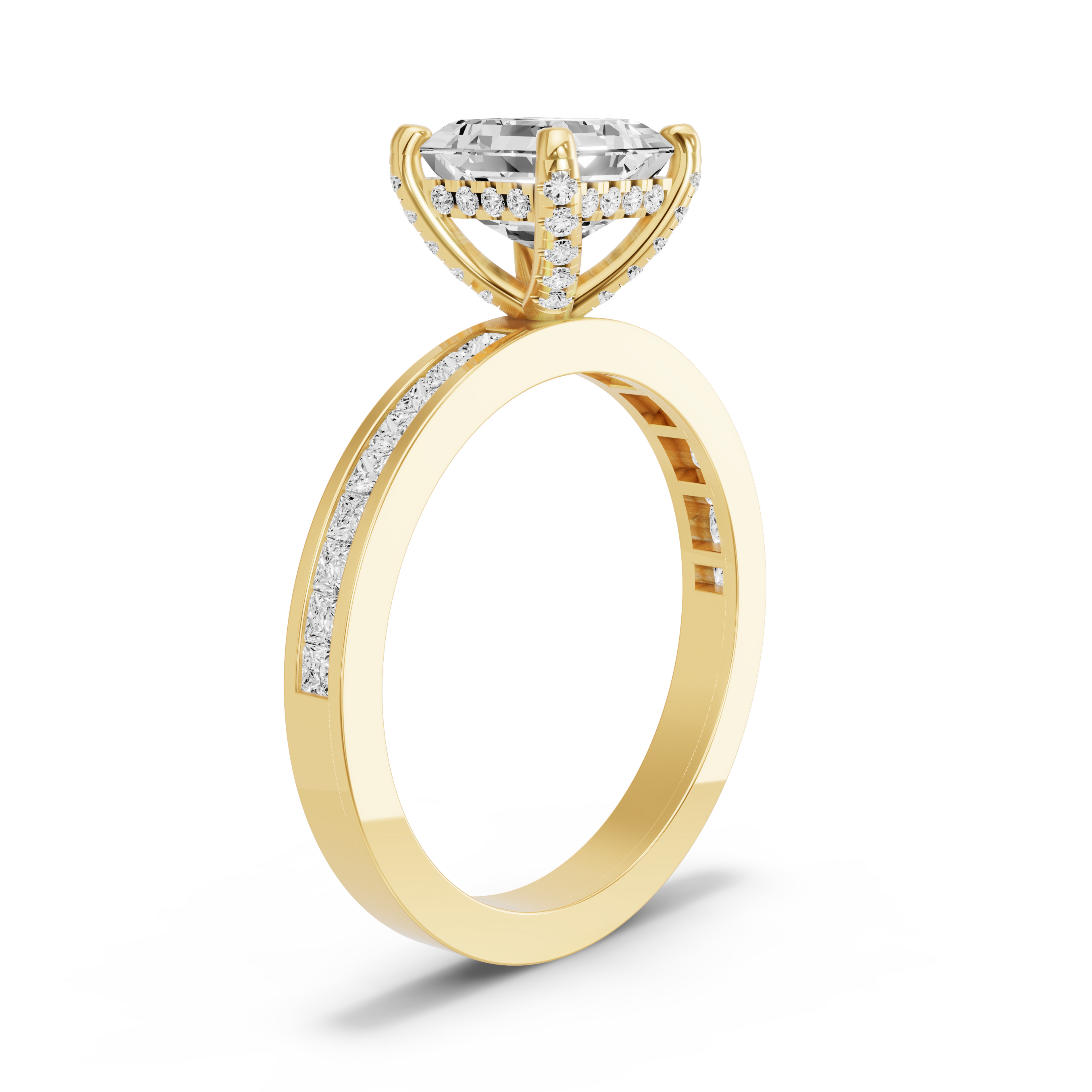 Image for Asscher Pave Basket Ring with Channel band in 14K White Gold