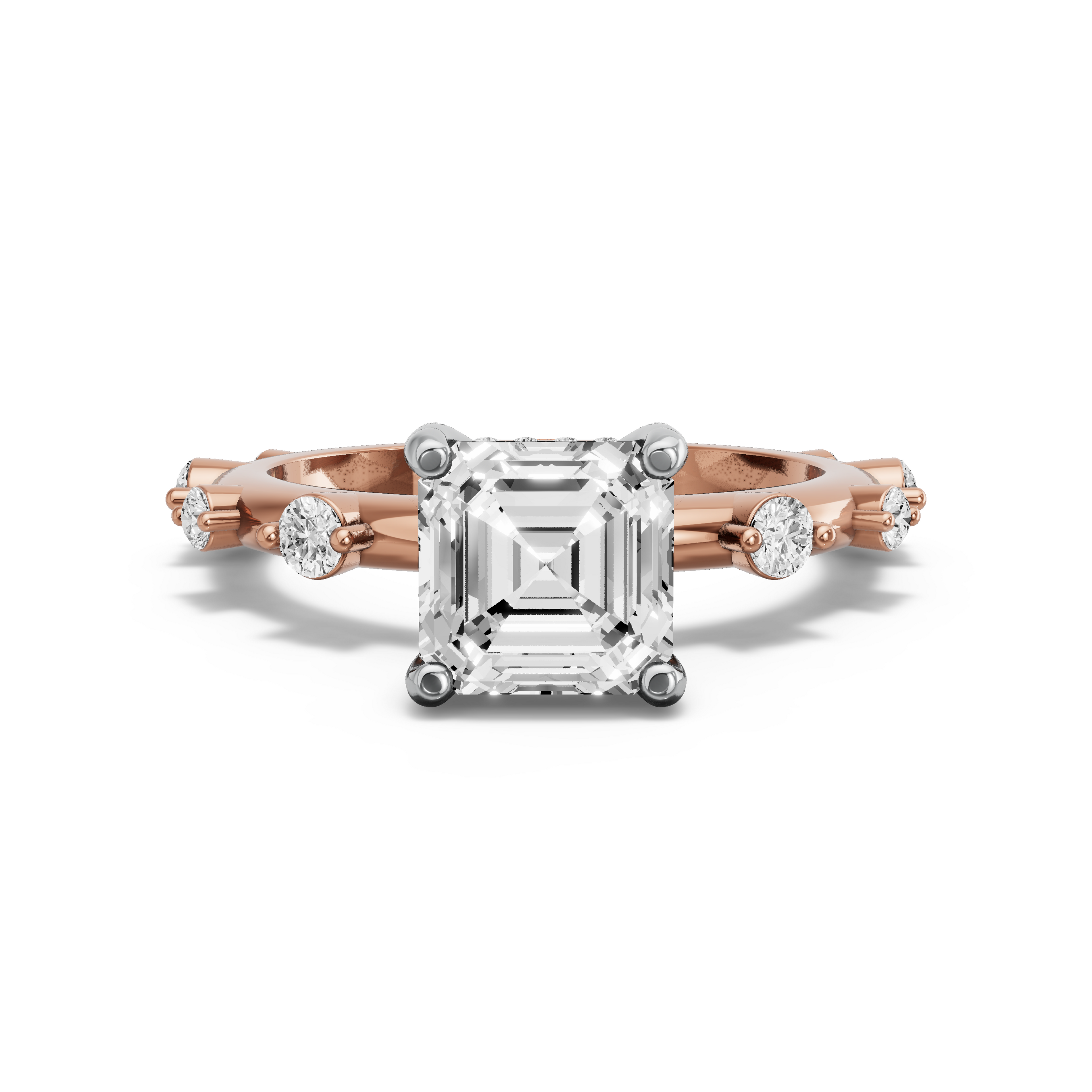 Image for Asscher Pave Basket Ring with Floating Station band in 14K Two Tone Yellow Gold