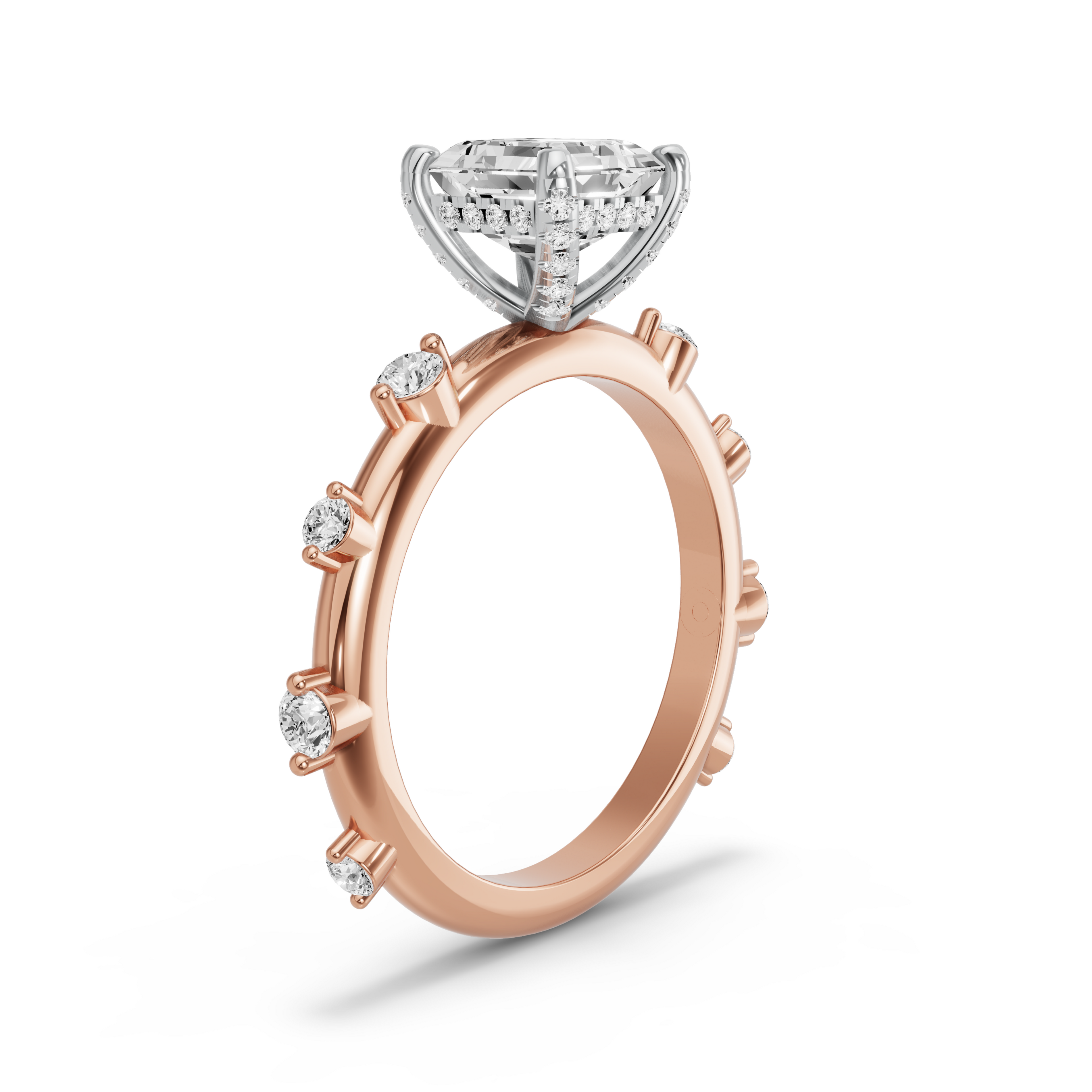 Image for Asscher Pave Basket Ring with Floating Station band in 14K Two Tone Yellow Gold
