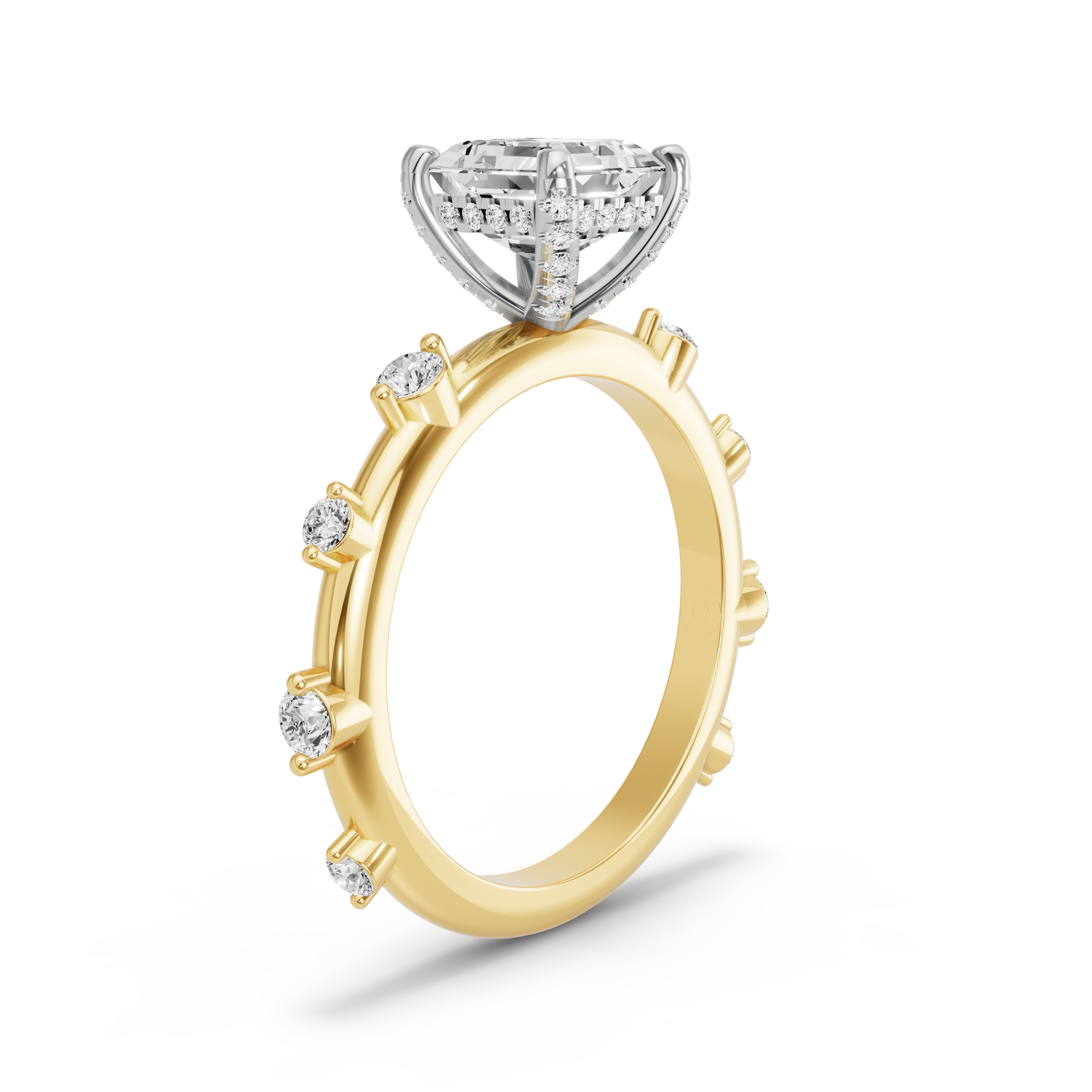 Image for Asscher Pave Basket Ring with Floating Station band in 10K Rose Gold